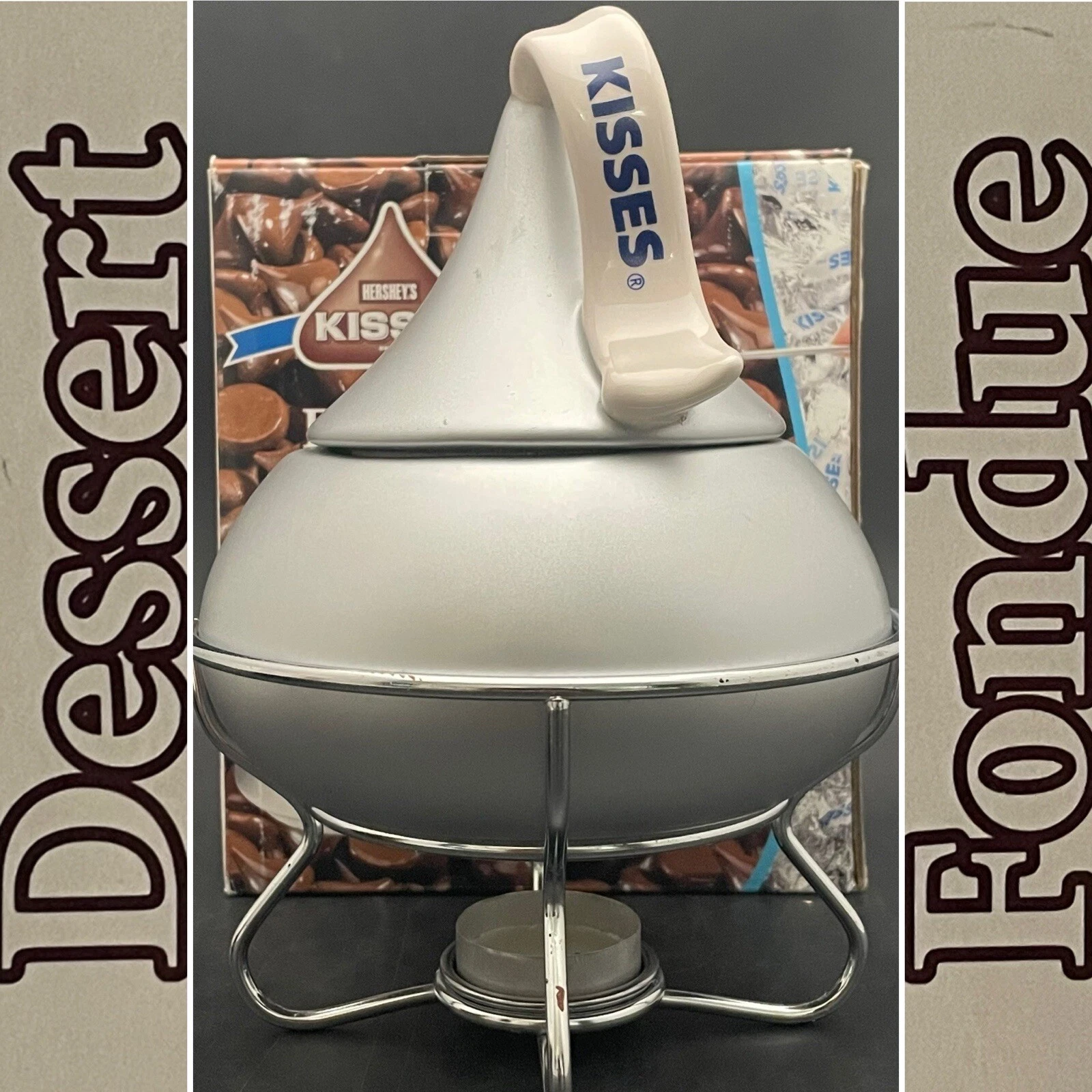 Hershey's Kisses 2005 Dessert Fondue Ceramic Silver 58928H Made in China 8"t 6"d
