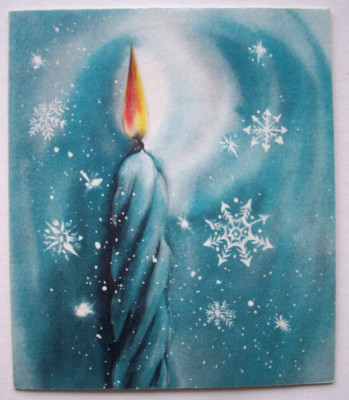 Swirl candle in the snowflake vintage Christmas greeting card * JJ23