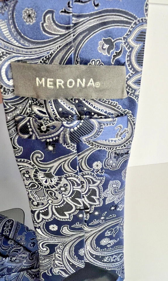 Мужской официальный галстук Merona 59 Lx3,25 W цвет пейсли синий/серебристый деловой церковный офис - Изображение 3 из 4