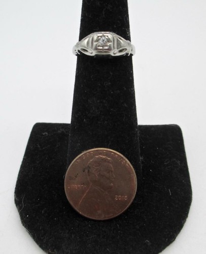 ORIGINAL ART DECO 14 KT WHITE GOLD DIAMOND FILIGREE RING SIZE 5.5 - Picture 6 of 6