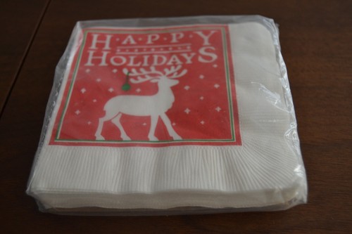 Servilletas Bev de reno FELICES FIESTAS 20 ct CUERNO con BOMBILLA Papel Artfaire De Colección EE. UU. - Imagen 3 de 3