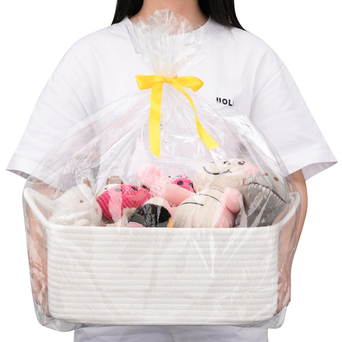 Woven Basket, Gift Basket Empty with Gift Bags and Ribbons, Rope Basket for Baby - Picture 6 of 12