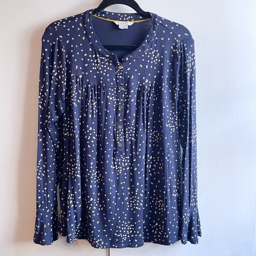 Boden Sinead Dotted V-Neck Henley Swing Top Navy Yellow Polka Dot Size US 12