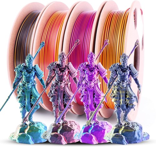 3D Printing Made Exciting: Silk PLA Filament .75mm, Quick Color Change, 4 Spools - Picture 3 of 9