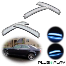 For 15-23 Chrysler 300 Clear Lens Ice Blue LED Front Rear Side Marker Lights Set