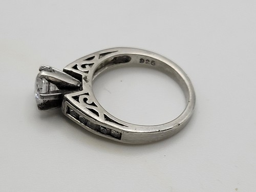 Filigree Sterling Silver 925 Brilliant Cut Engagement Ring Crystal Channel Set - Picture 12 of 12
