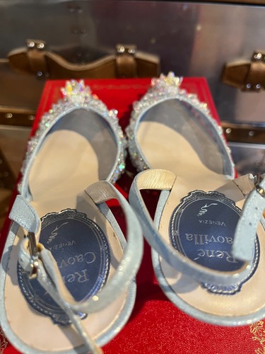 Rene' Caovilla Slingbacks EU 35 US 5 1/2 Denim Lace Crystal Strass Cinderella - Picture 13 of 19