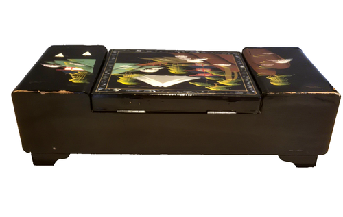 Mid Century Asiatische Schmuckschatulle Spieluhr EBR Aufziehmusik Handbemalt Holz. - Bild 19 von 24