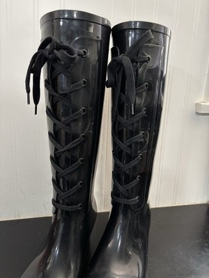 YSL Black Wedge Rain Boots - Size 7, 37 | eBay