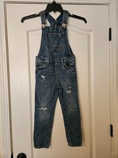 Gap Kids Denim Girls Overalls Blue Distressed Pockets 100% Cotton Small S 6-7