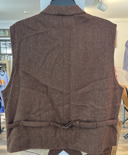 ORVIS 100% Wool Herringbone Tweed Vest Button Belted Western Waistcoat Men's L - Picture 4 of 4