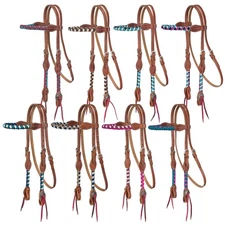 Western Leather Browband Headstall - Wool String Wrapped - 8 Colors