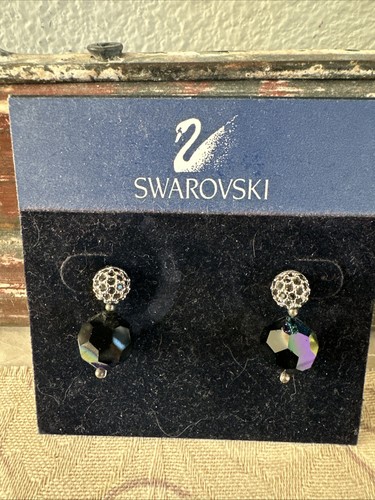 SWAROVSKI Beautiful Black Iridescent Dangle Earrings New - Picture 1 of 3