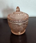 Depression Era Peach Glass Candy Dish Lid Pink Etched Jewelry 1930s Decor Home