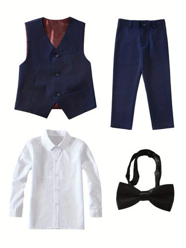 4pcs/set Boys' Suit Set With Pants, Vest, Shirt And Tie School Uniforms - Picture 26 of 42