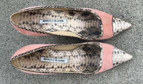 Manolo Blahnik Snake Print Python Lachs Wildleder Gr. 37 Leder Heels Schuhe - Bild 7 von 8