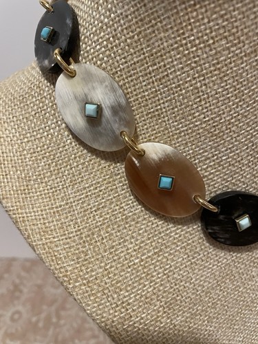 Ralph Lauren Halsband Halskette goldfarben & synthetisches Horn Inlay Faux Türkis - Bild 4 von 16