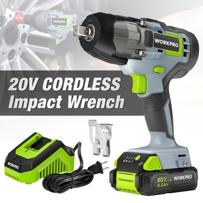 WORKPRO 20V Cordless Impact Wrench 320ft Pound Max Torque 1/2-inch 2.0Ah Battery