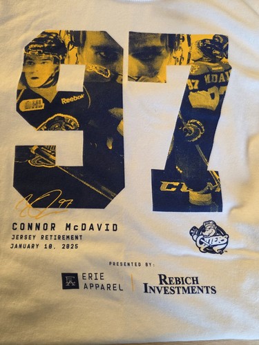 Connor McDavid Erie Otters Jersey Retirement Commemorative T-shirt NEW