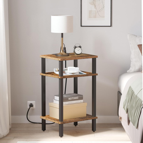 Set of 2 End Table with Charging Station, Side Table with USB Ports and Outlets, - Picture 2 of 7