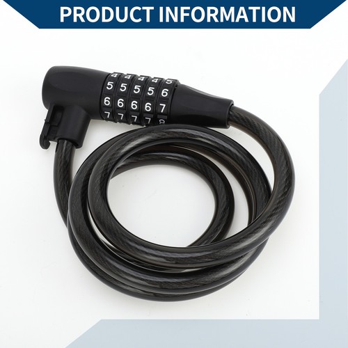 Extended Bicycle Padlock Spiral Cable Lock Resettable 5 Digit Bike Lock Black - Picture 5 of 6