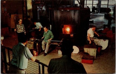 Postcard Making Steuben Glass Factory Hand Blown Corning NY  Master Blowers