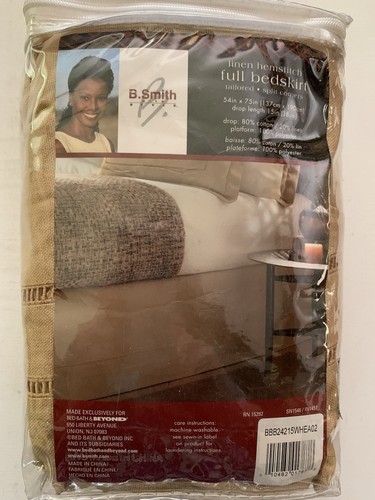 Full Bedskirt Tan Linen Cotton Hemstitch 54" x 75" Split Corners NEW - Picture 3 of 4