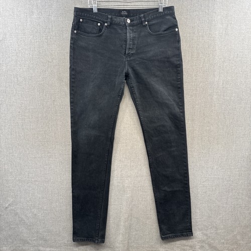 A.P.C. Jeans Para Hombre 34x35 Negro Desteñido Lavado Denim Pequeño Estándar Ajustado Recto - Imagen 1 de 18
