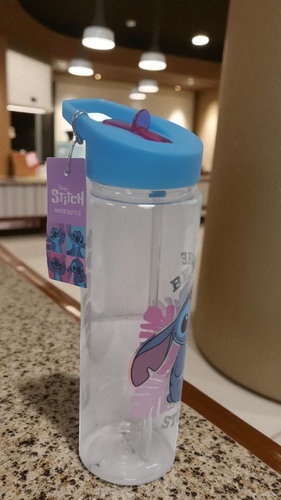 Disney Stitch Bottiglia Acqua 700ml Bottiglia Plastica Trasparente con Cannuccia 23cm - Foto 3 di 10