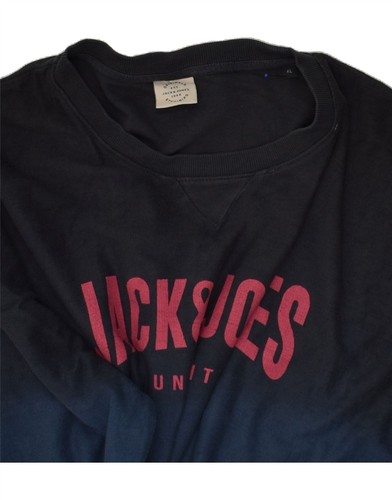 JACK & JONES Mens Graphic Sweatshirt Jumper XL Navy Blue Colourblock BE31 - Picture 3 of 3