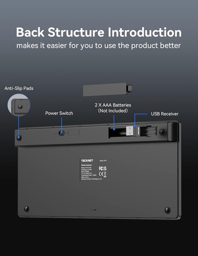 Wireless Keyboard UK Mini Silent Windows/Chrome OS TECKNET 2.4G - Picture 4 of 8