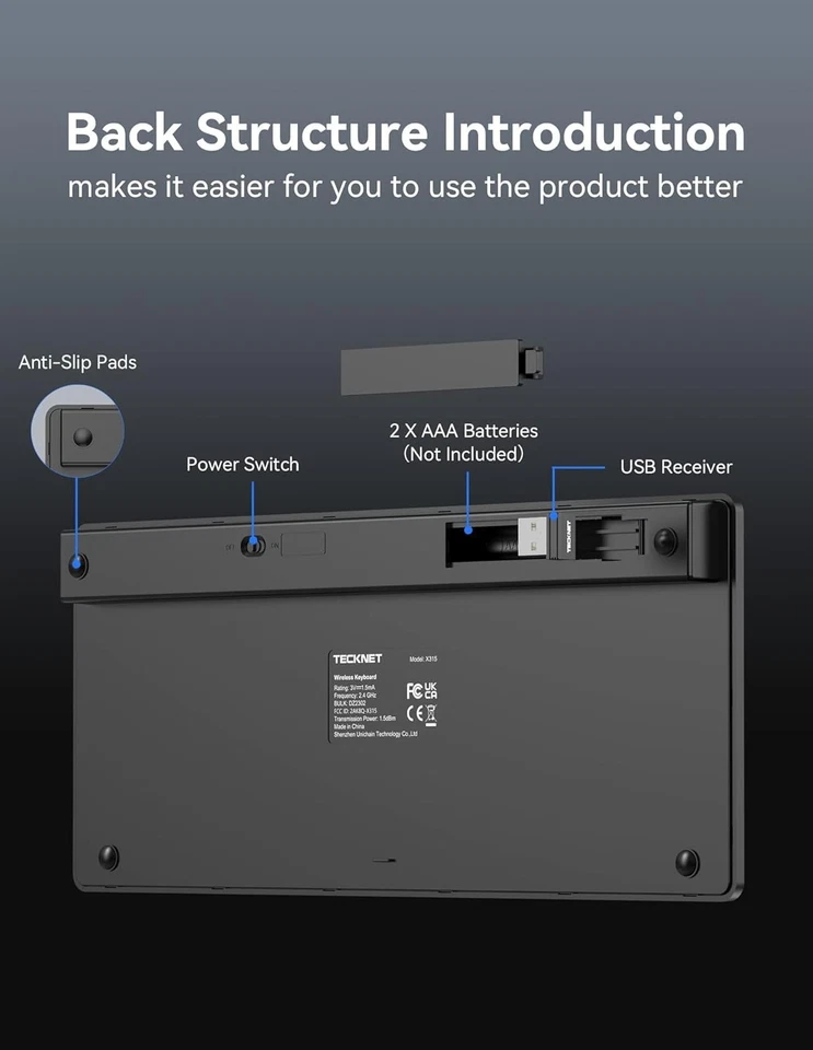 Wireless Keyboard UK Mini Silent Windows/Chrome OS TECKNET 2.4G - Image 4 of 4