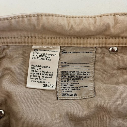 Pantalones de mezclilla AG Adriano Goldschmied para hombre 38x32 beige The Graduate pierna a medida - Imagen 12 de 14