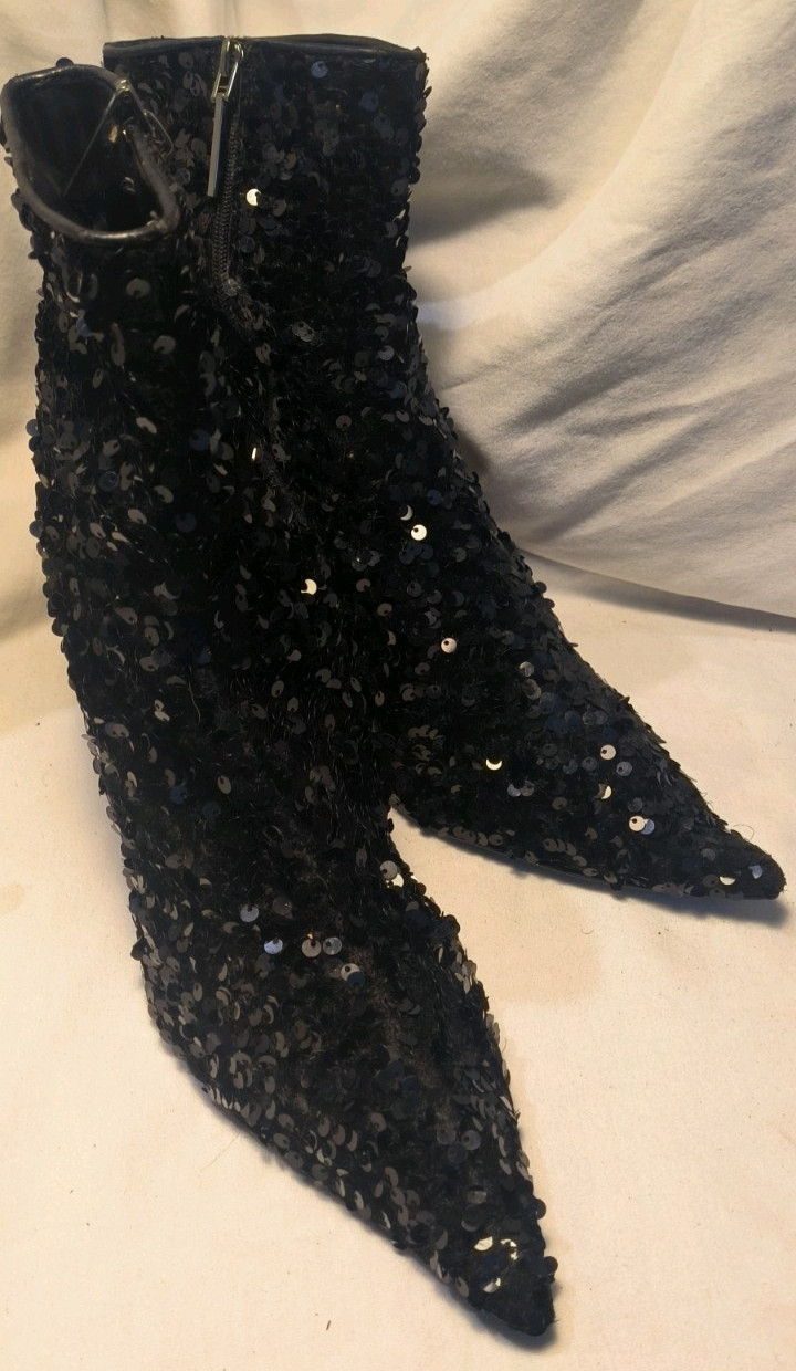 Zara Sequin Sock Pointed Closed Toe High heel Zip… - image 3