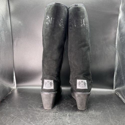 Juicy Couture Suede Knee High Y2K Wedge Boots Black Faux Fur Lined Women’s 7 - Picture 15 of 22