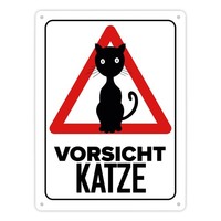 Vorsicht Katze Metallschild XL In 21X28 Cm Mit Katzen Silhouette