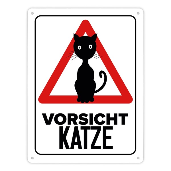 Vorsicht Katze Metallschild XL In 21X28 Cm Mit Katzen Silhouette-image