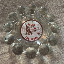 Cendrier vintage "J'ai perdu mon A** à Las Vegas" verre épais transparent Hobnail 7,5"