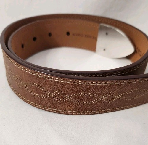 ARIAT Inside Story Tan Leather Belt Silver Tone Decorative Buckle Size 32 - Picture 5 of 11