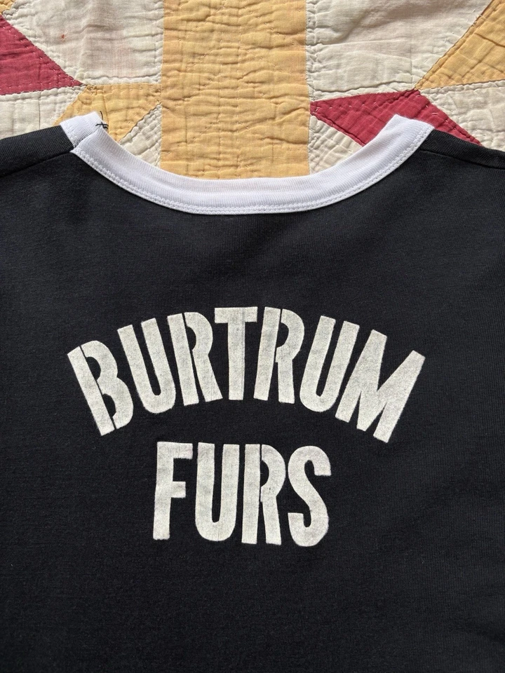 Vintage 50s 60s Burtrum Furs Jersey T Shirt Rayon Knit Flock Print Size Small - Изображение 2 из 4