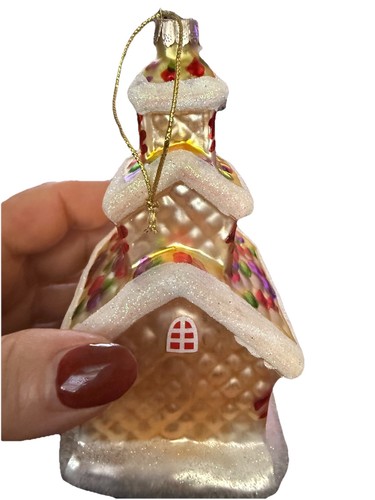 Vintage Rauch Glashaus Kirche Weihnachtsschmuck mundgeblasen handbemalt Glitzer - Bild 5 von 10
