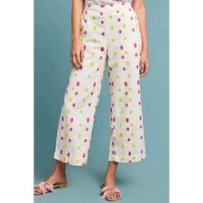 Anthropologie Clip Dot Cropped Wide Leg Trousers 8 Cotton High Rise Fun