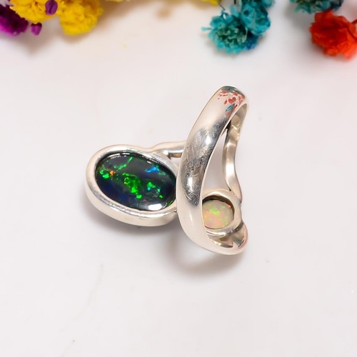 Anello con pietre preziose opale etiope, argento sterling 925, opale appariscente, argento classico - Foto 3 di 3