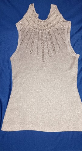 Cache Medium grau metallic Perlen Perlen hochgeschlossen Top ärmellos Stretch Tank - Bild 10 von 12