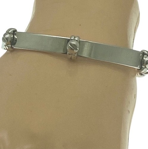 Oval Hinge Bangle Bracelet Industrial Design Silver Tone Metal Unisex 7 In - Picture 4 of 5
