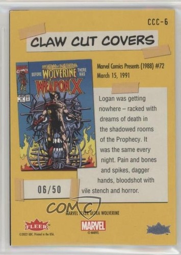 2023 Fleer Ultra Wolverine Claw Cut Covers 6/50 Marvel Comics Presents #72 - Picture 2 of 3