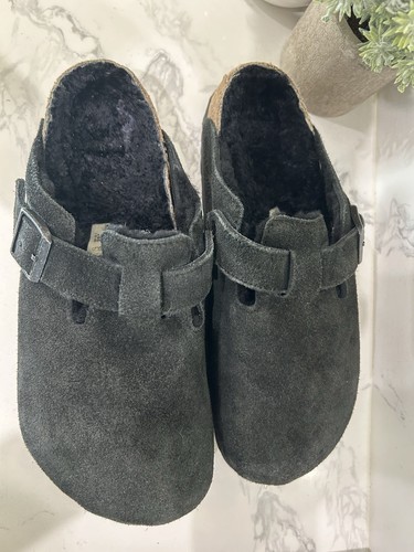 Birkenstock Clog Womens Sz 41 US 10 Boston Shearling in black Suede - Picture 4 of 6