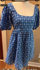 Rhode Target Dress Blue Embroidered Eyelet Cotton Puff Sleeve Mini XS NWT
