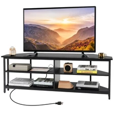 Corner TV Stand for TVs up to 65" w/AC Outlets USB A Port USB C Port Metal Frame