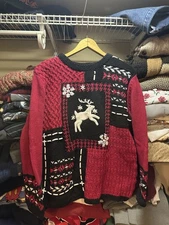 CJ Banks Women’s Hand Embroidered Chunky Knit Christmas Reindeer Sweater Size XL